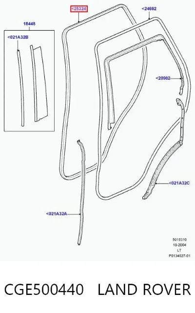 Уплотнитель двери задней (на кузове) LAND ROVER CGE500440
