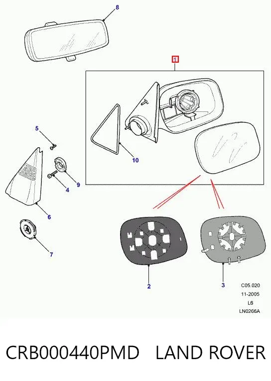 Правое зеркало CRB000440PMD Land Rover