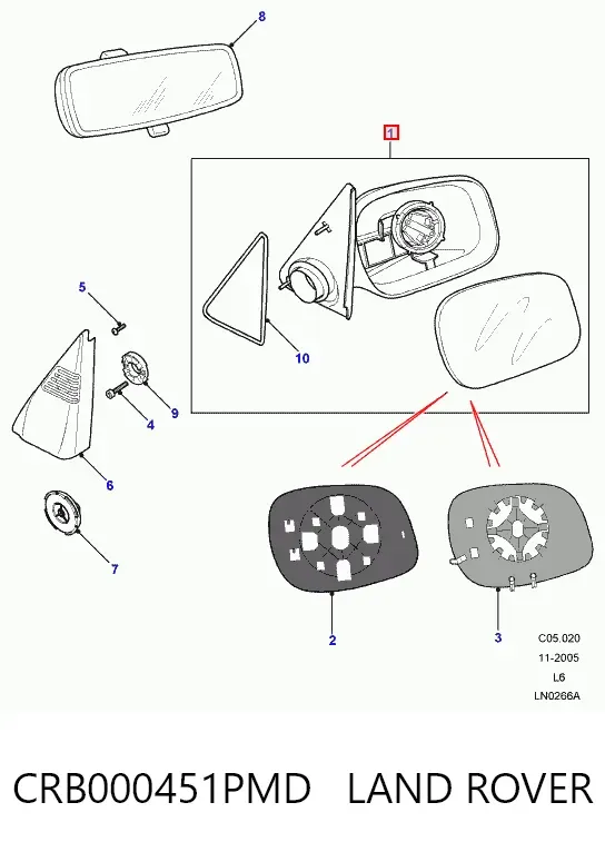 Левое боковое зеркало CRB000451PMD Land Rover