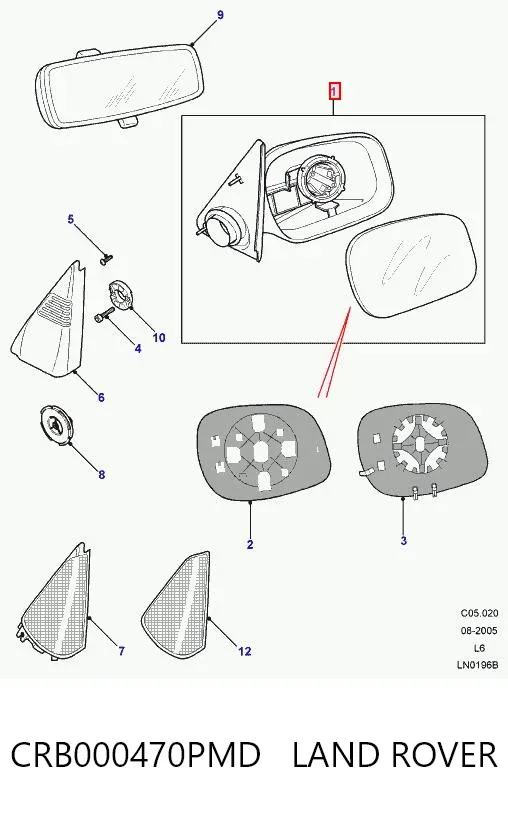 Левое боковое зеркало CRB000470PMD Land Rover