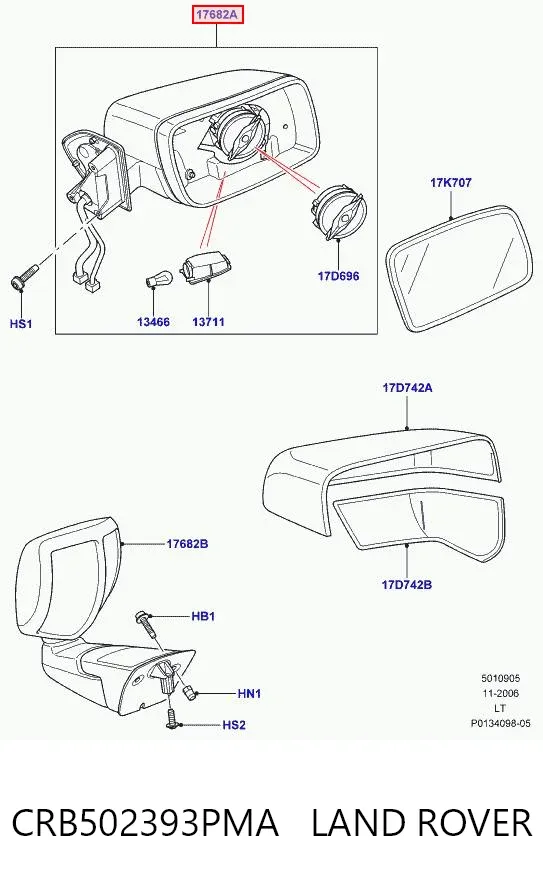 Левое боковое зеркало CRB502393PMA Land Rover