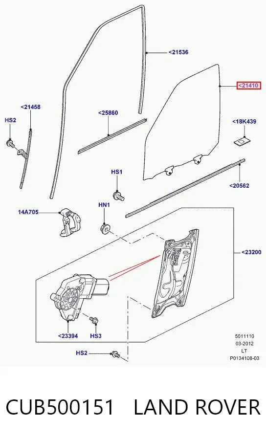 Стекло двери передней левой CUB500151 Land Rover