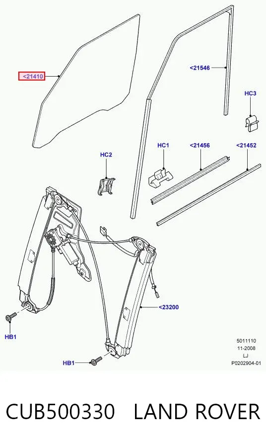 Стекло двери передней левой CUB500330 Land Rover
