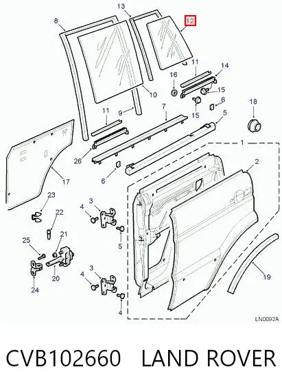 Стекло-форточка двери задней правой CVB102660 Land Rover