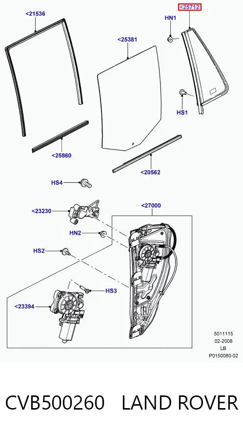 Стекло-форточка двери задней правой CVB500260 Land Rover