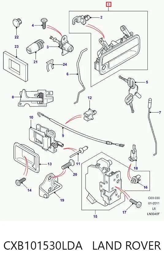 Ручка двери задней наружная левая CXB101530LDA Land Rover