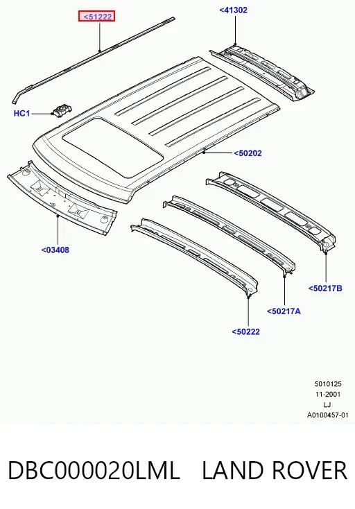 Молдинг крыши правый DBC000020LML Land Rover