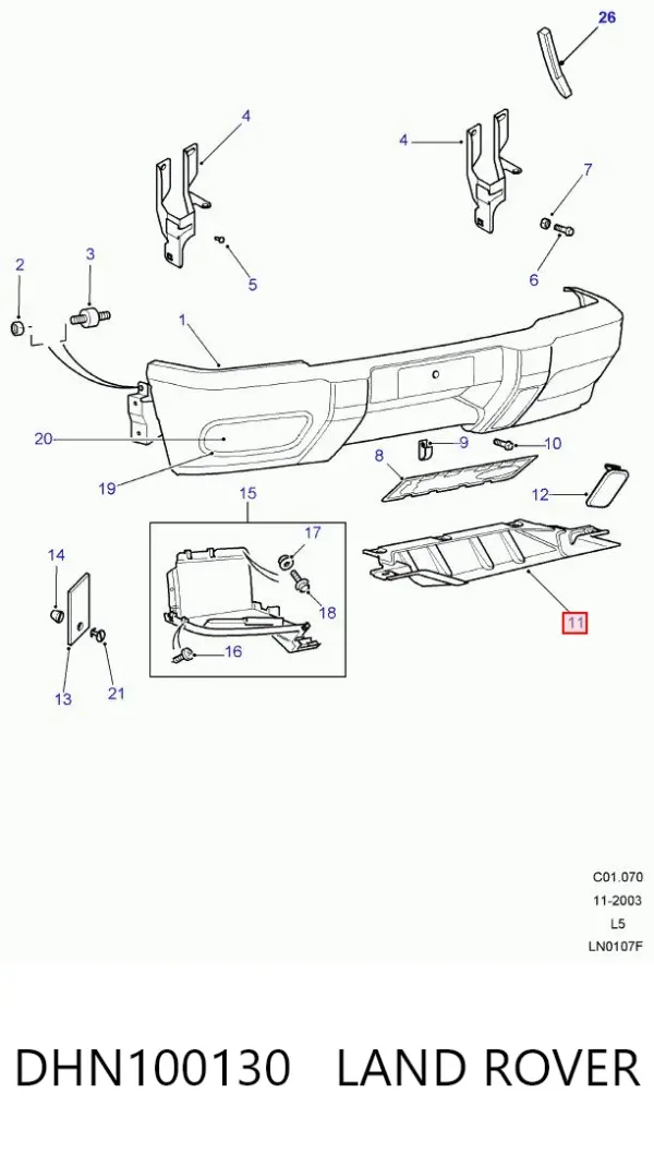 Дефлектор переднего бампера DHN100130 Land Rover