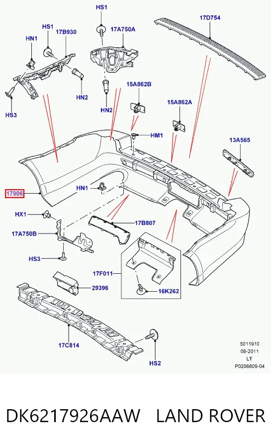 Задний бампер DK6217926AAW Land Rover