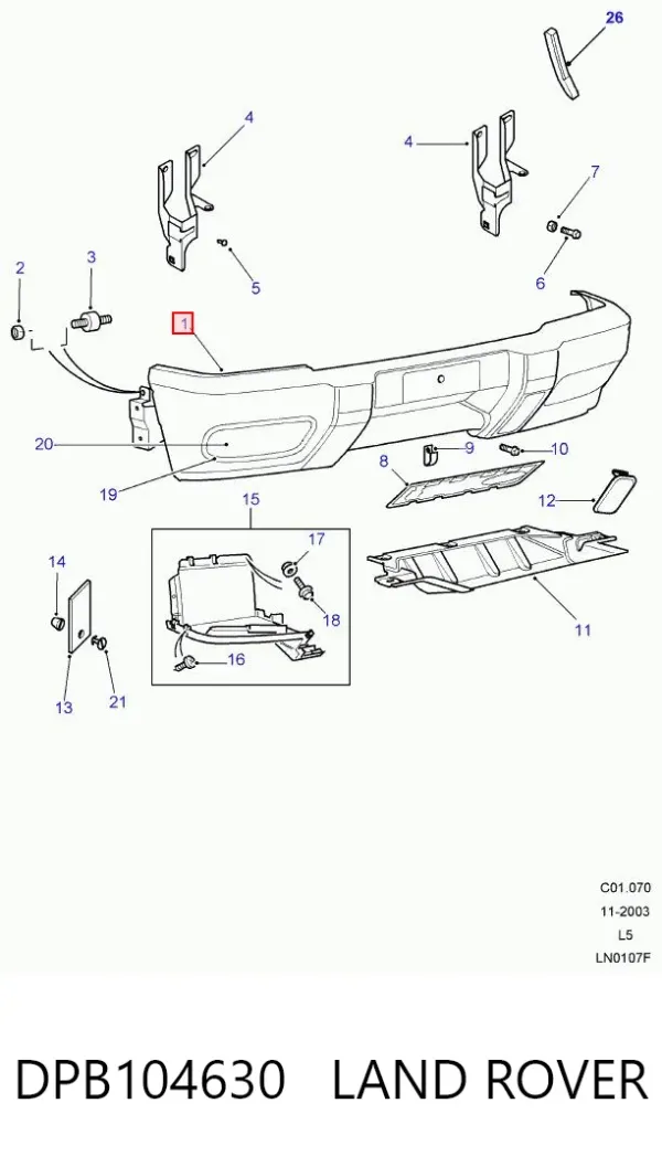 Передний бампер DPB104630 Land Rover