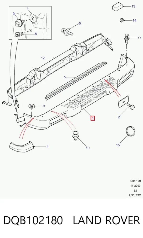 Задний бампер DQB102180 Land Rover