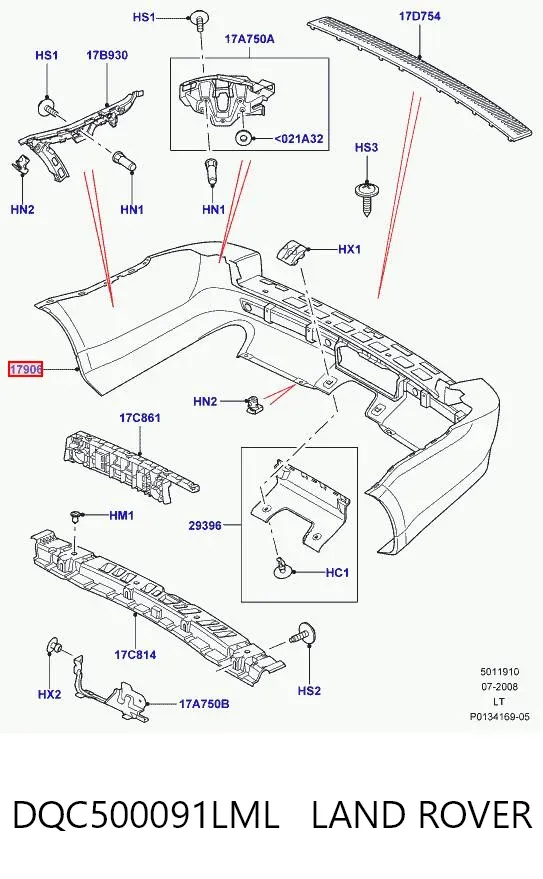 Задний бампер DQC500091LML Land Rover