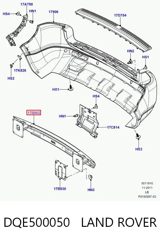Усилитель заднего бампера DQE500050 Land Rover