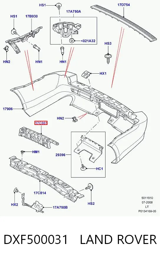 Усилитель заднего бампера DXF500031 Land Rover