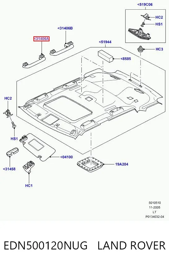 Ручка крыши салона EDN500120NUG Land Rover