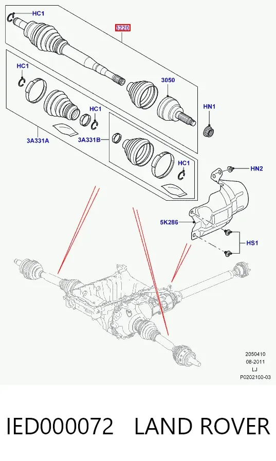 Левая полуось IED000072 Land Rover