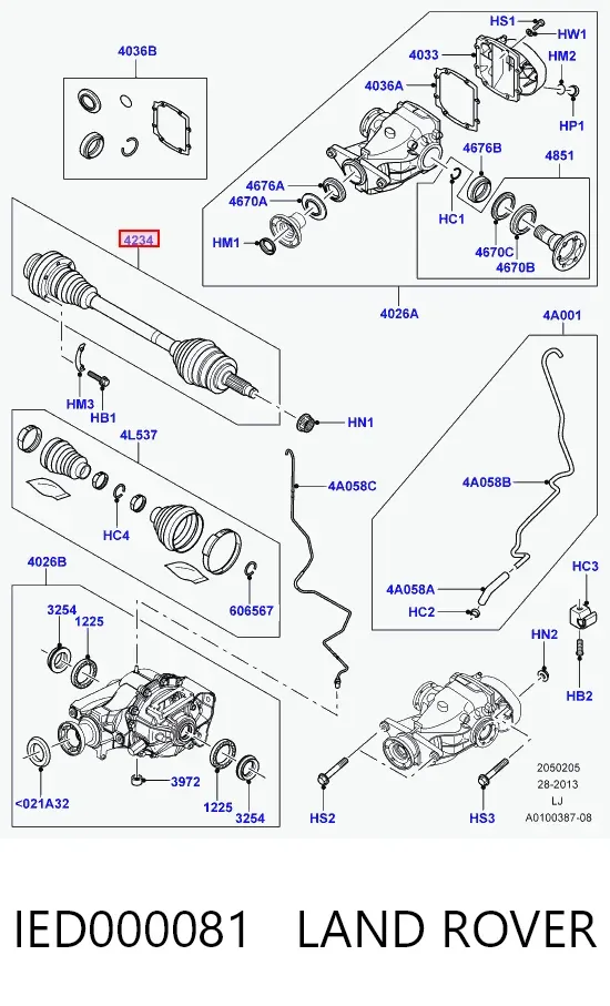 Задняя полуось IED000081 Land Rover