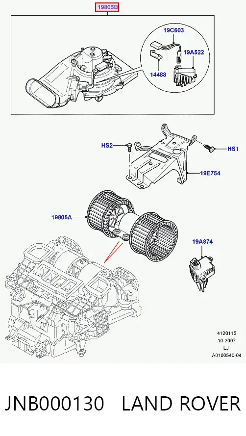 Мотор вентилятора печки (отопителя салона) задний JNB000130 Land Rover