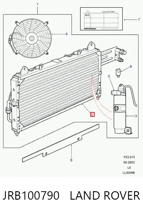 Радиатор кондиционера JRB100790 Land Rover