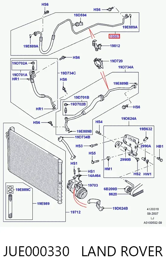 Шланг кондиционера, от радиатора к испарителю JUE000330 Land Rover