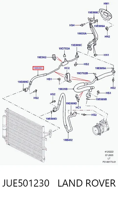 Шланг кондиционера, от радиатора к испарителю JUE501230 Land Rover