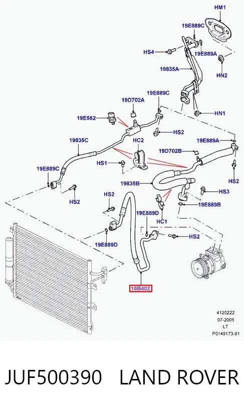 Шланг кондиционера, от компрессора к радиатору JUF500390 Land Rover