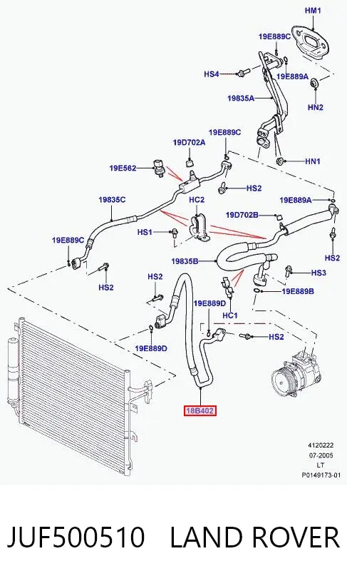 Шланг кондиционера, от компрессора к радиатору JUF500510 Land Rover