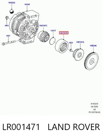 Муфта шкива генератора, эластичная LAND ROVER LR001471