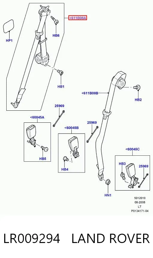 Ремень безопасности задний правый LR009294 Land Rover