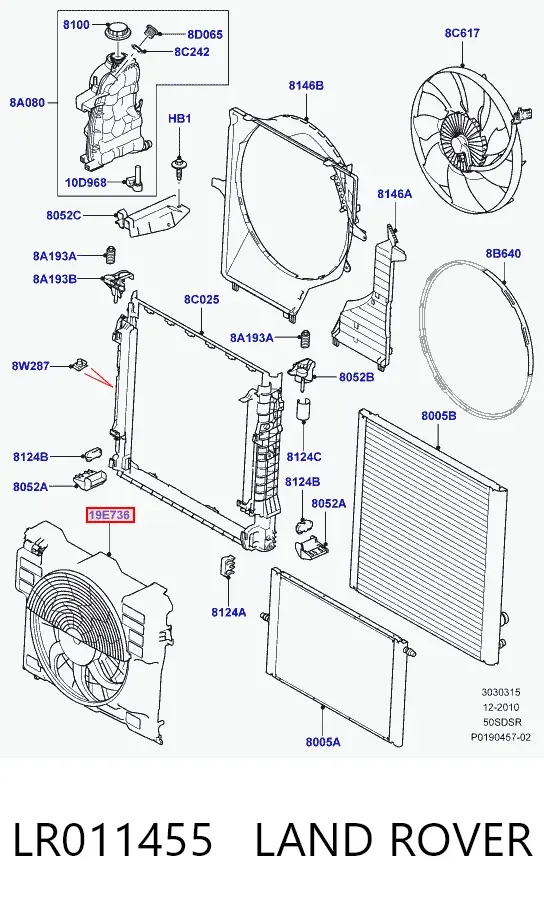 Вентилятор радиатора кондиционера LR011455 Land Rover