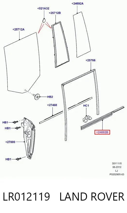Молдинг опускного стекла двери задней левой LR012119 Land Rover