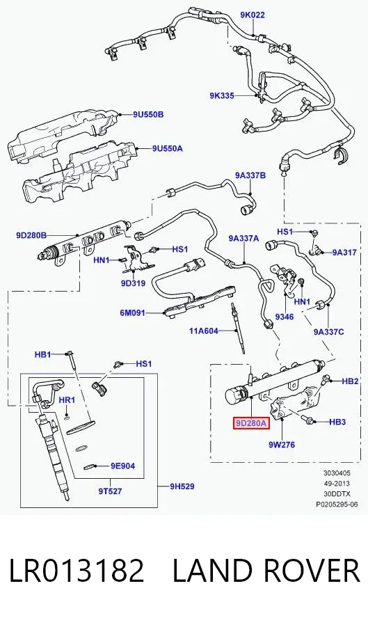 Распределитель топлива (рампа) левый LR013182 Land Rover