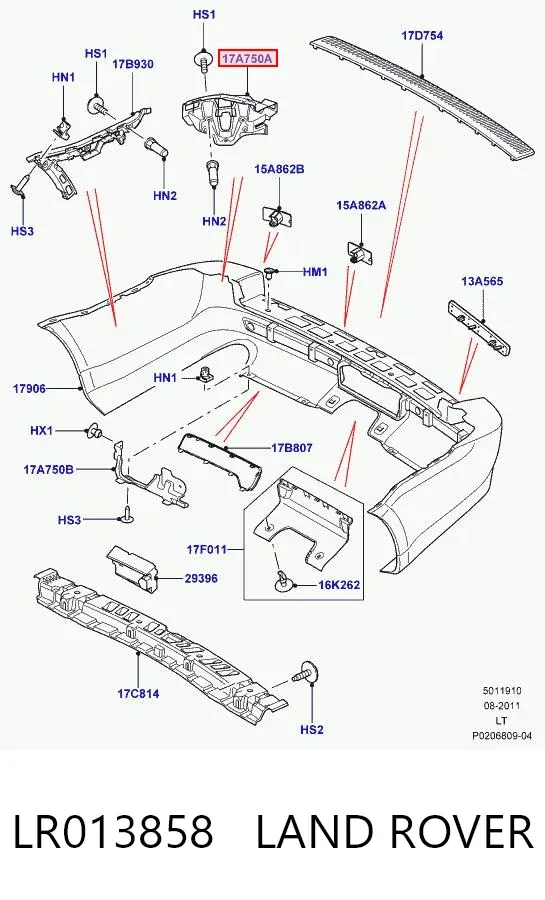 Кронштейн бампера заднего правый LR013858 Land Rover
