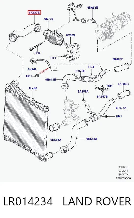 Патрубок интеркулера LR014234 Land Rover