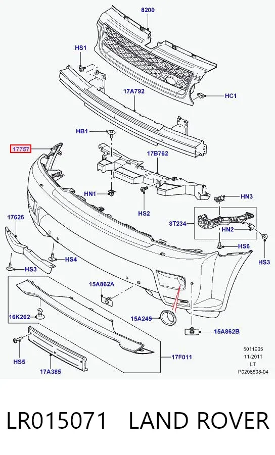 Передний бампер LR015071 Land Rover
