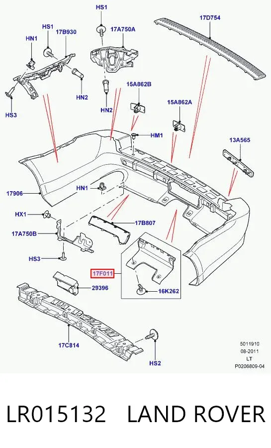 Заглушка бампера буксировочного крюка задняя LR015132 Land Rover