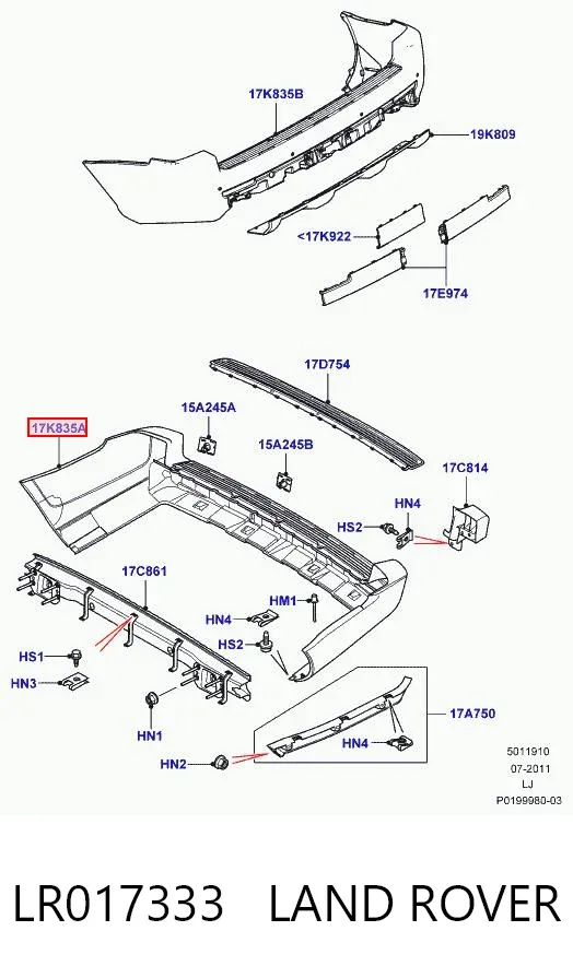 Задний бампер LR017333 Land Rover