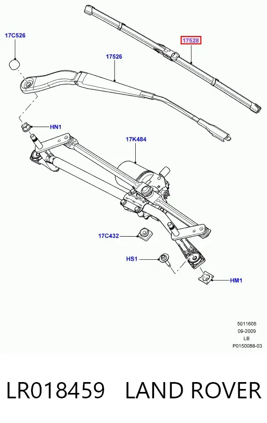 Щетка-дворник лобового стекла пассажирская LR018459 Land Rover
