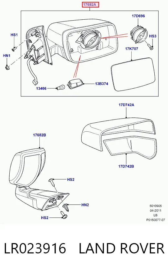 Левое боковое зеркало LR023916 Land Rover