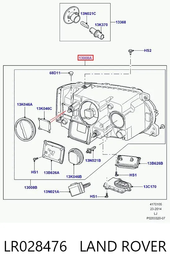 Правая фара LR028476 Land Rover
