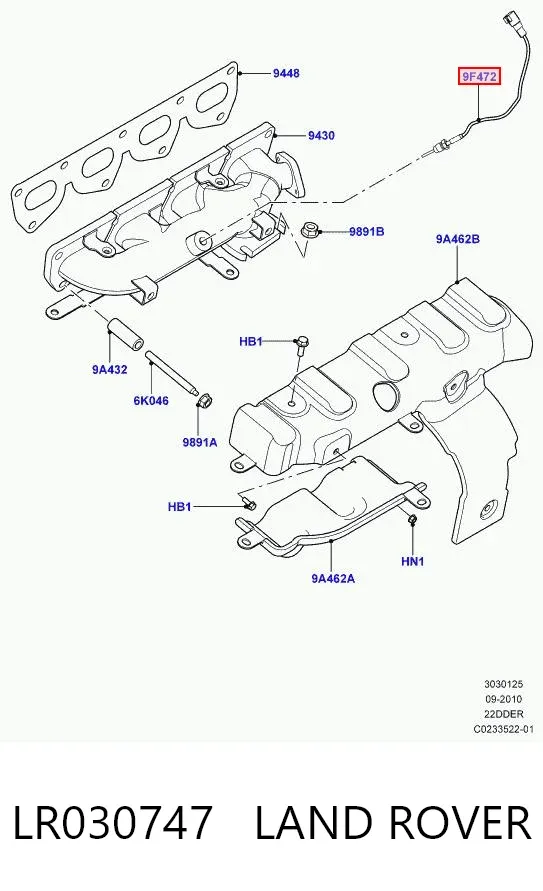 Датчик температуры отработавших газов (ОГ), до катализатора LR030747 Land Rover