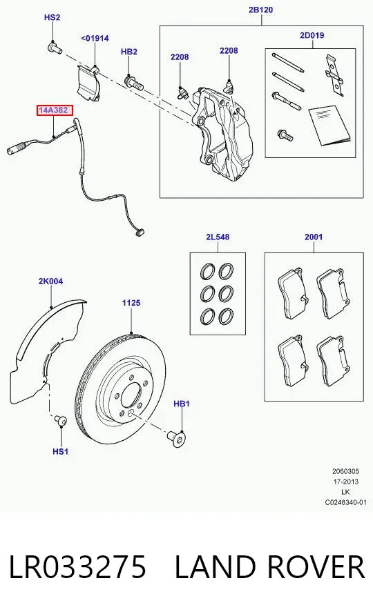 Датчик износа тормозных колодок передний LR033275 Land Rover
