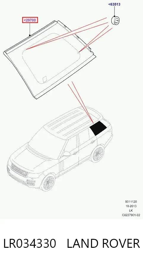 Стекло кузова (багажного отсека) левое LR034330 Land Rover