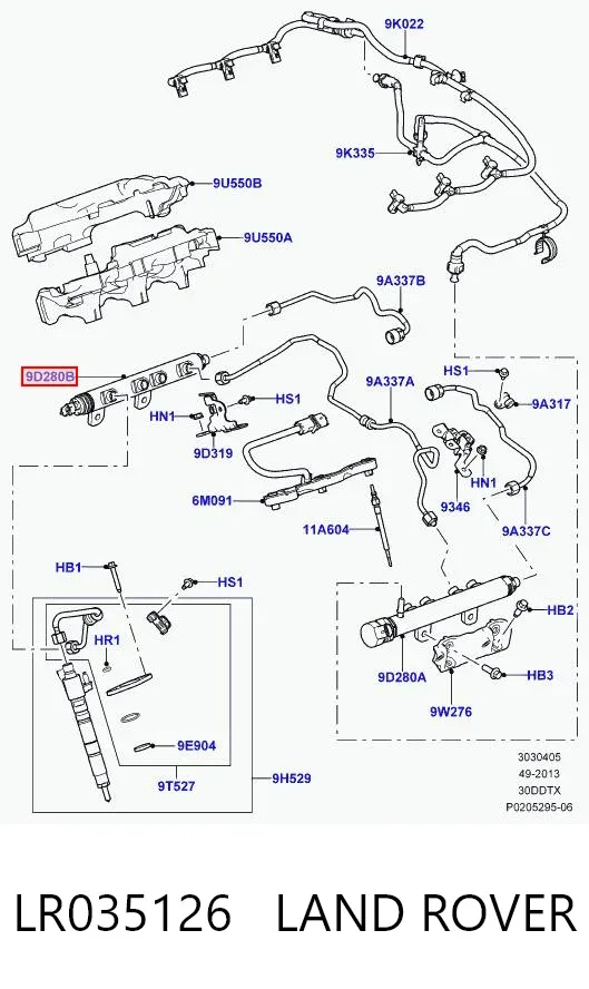 Распределитель топлива (рампа) правый LR035126 Land Rover