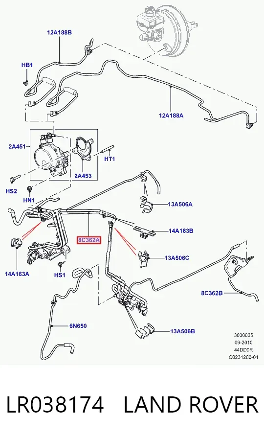 Трубка вакуумного усилителя тормозов LR038174 Land Rover
