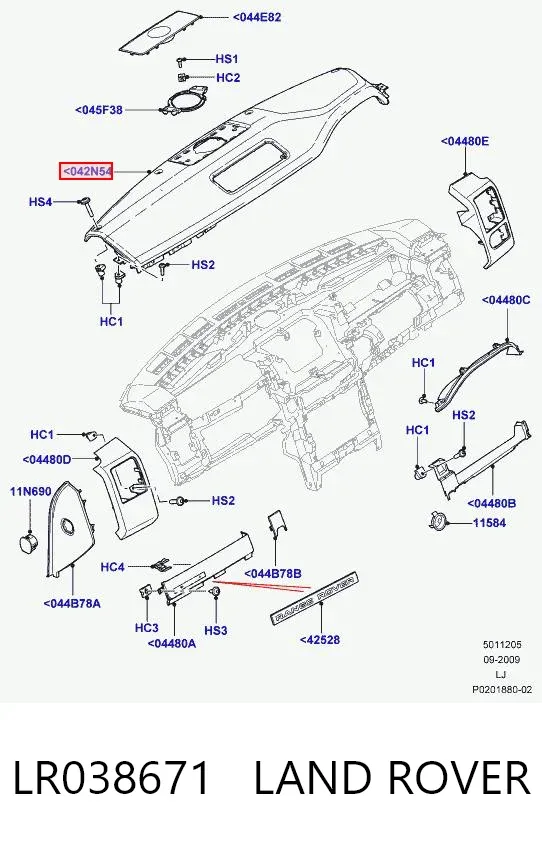 Панель салона передняя "торпедо", верхняя часть LR038671 Land Rover