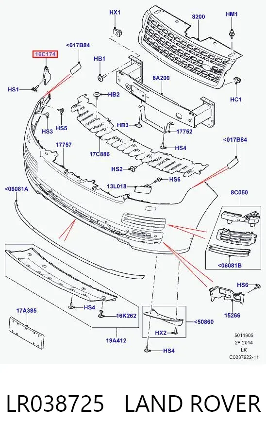 Кронштейн бампера переднего левый LR038725 Land Rover