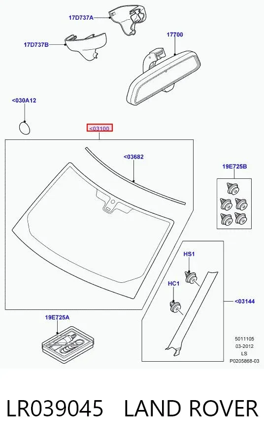 Лобовое стекло LR039045 Land Rover