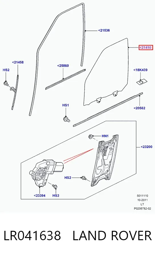Стекло двери передней левой LR041638 Land Rover