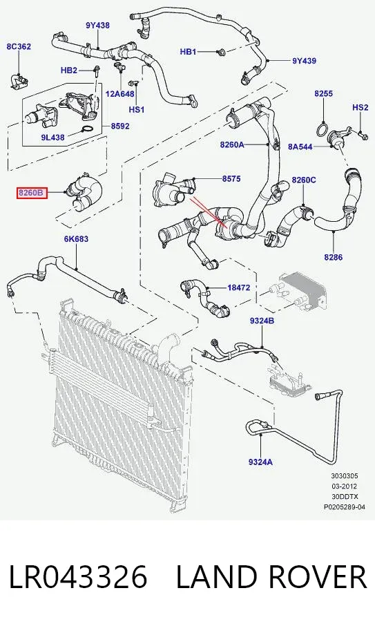 Патрубок системы охлаждения LR043326 Land Rover